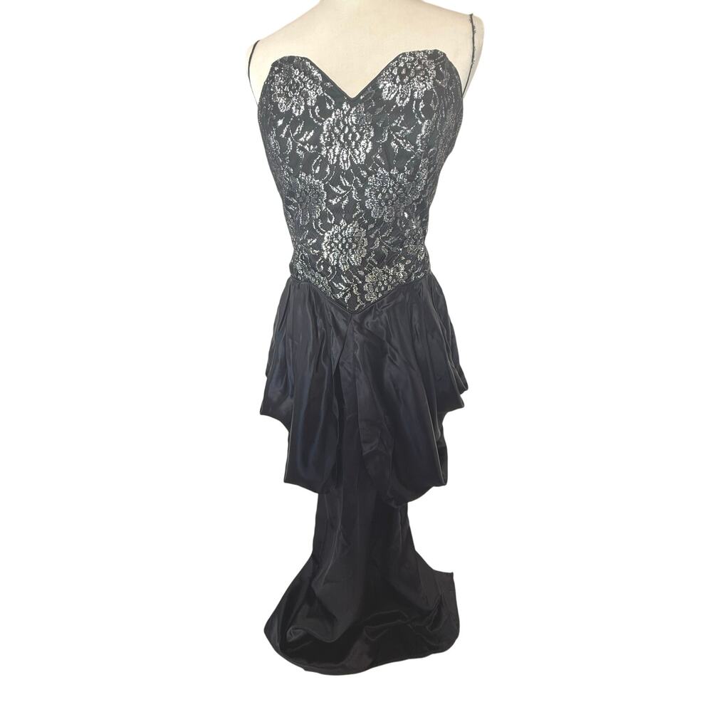 SKU2993 Handmade Black & Silver Formal Prom Dress Size 5 Satin Floor Length